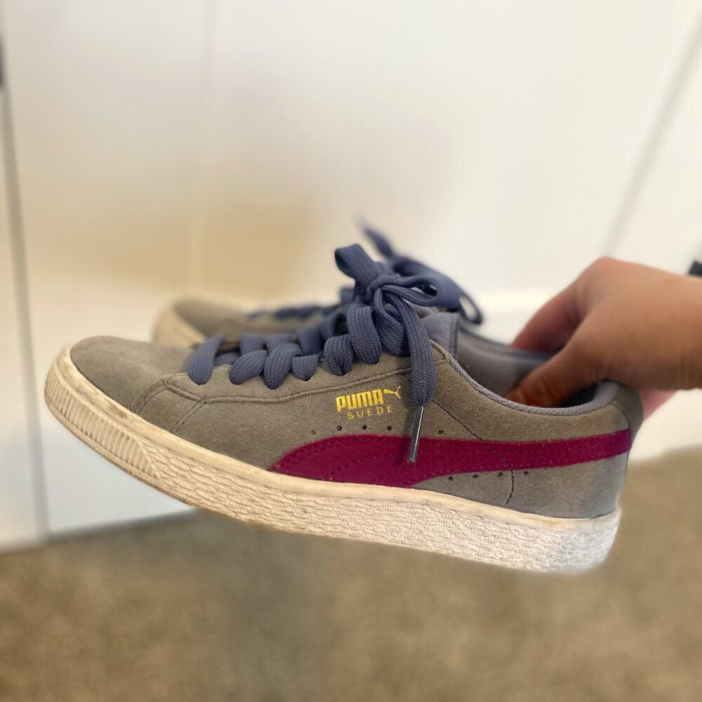 Puma Suede Grey Blue Purple Sneakers Shoes School Kids Girls Youth‎ Size 4